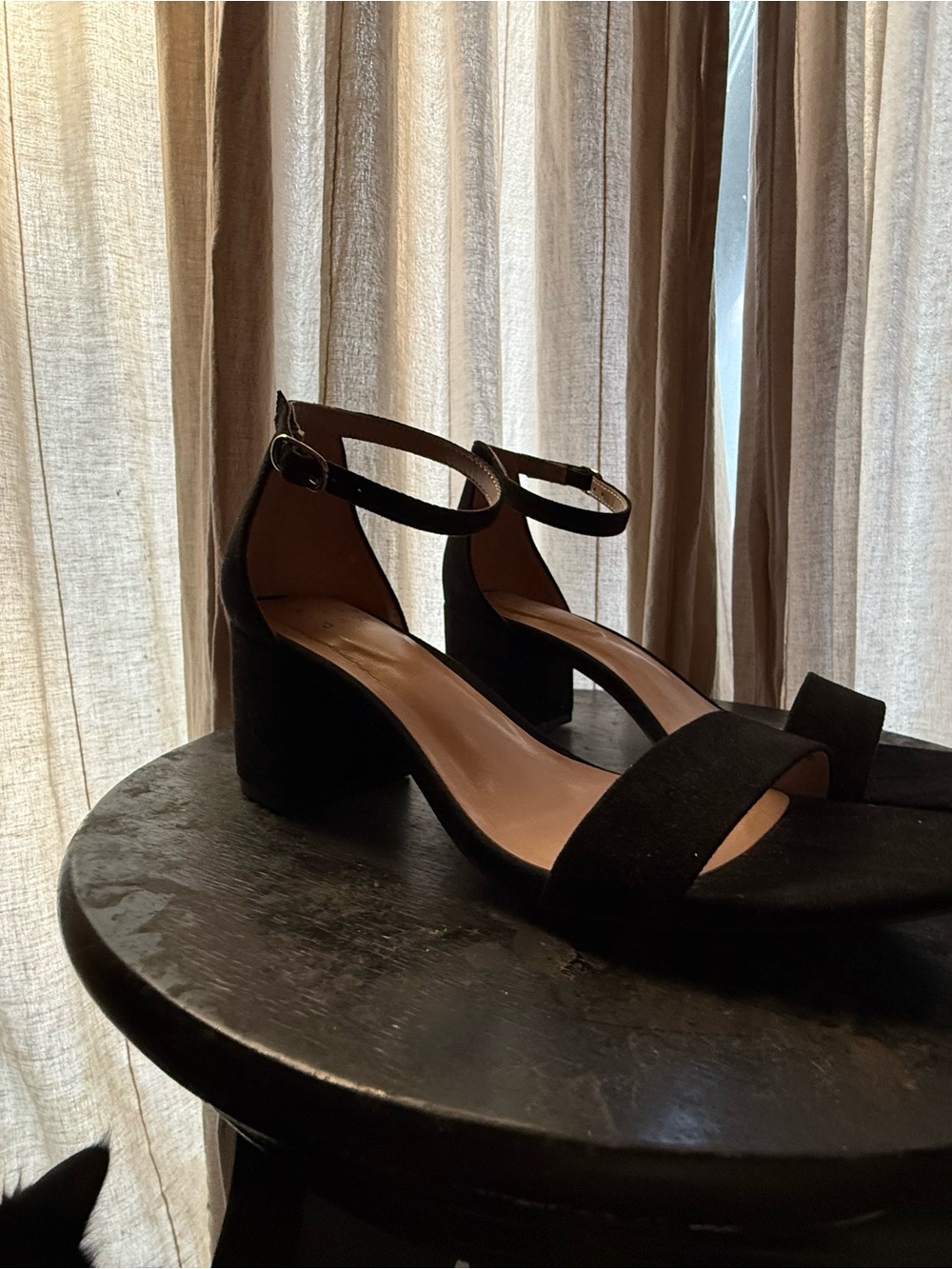 a new day Black Suede Block Heel Sandals with Ankle Strap